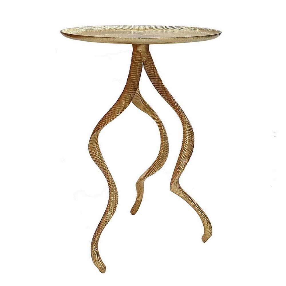 24" Gold Accent Side Table with Antler-Inspired Design and Aluminum Build Ribbed Metal Texture - 16.1 L x 16.1 W x 24.5 H Inches
