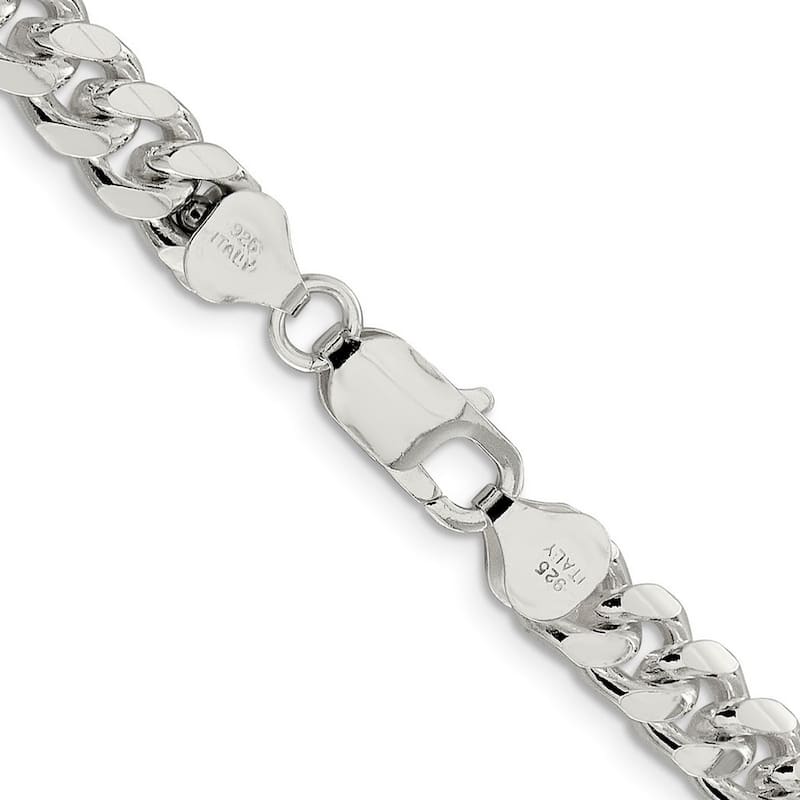 Curata 925 Sterling Silver 7.35mm Domed Curb Chain Necklace for Men