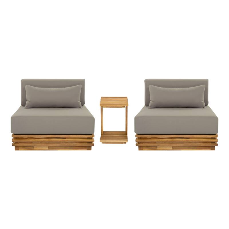 Christopher Knight Home - Solvane Outdoor Solid Wood Conversation Set with Cushions and Side Table