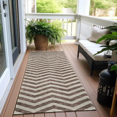 Machine Washable Indoor/ Outdoor Chantille Chevron Stripe Rug