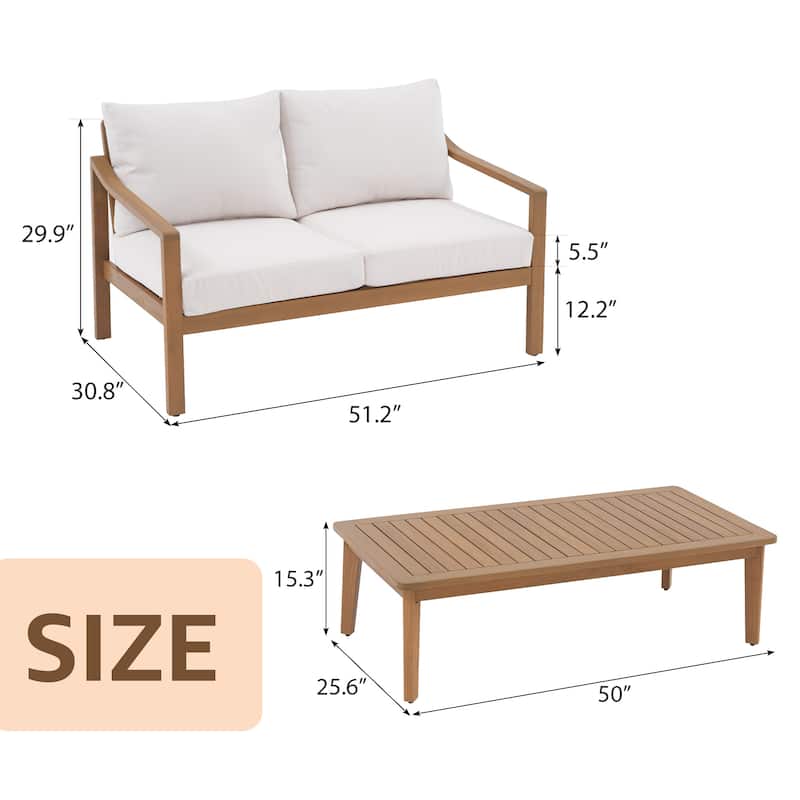 Outdoor Solid Wooden Double Chair with Coffee Table Set