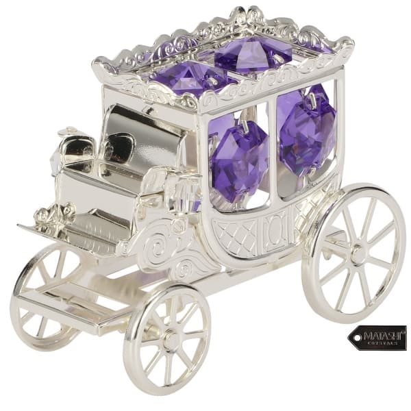 slide 2 of 5, Matashi Silver-plated Princess Carriage Ornament with Purple and Clear-cut Crystals