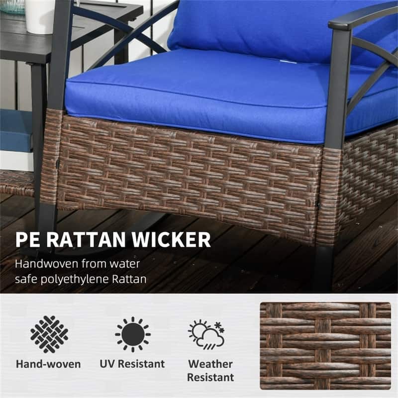 PE Rattan Rocking Chair Set with Cushions and Coffee Table - 25.5" W x 34.75" D x 31" H