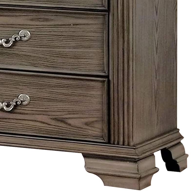 Akia 62 Inch 9 Drawer Wide Dresser Chest, Round Metal Knobs, Smooth Gray