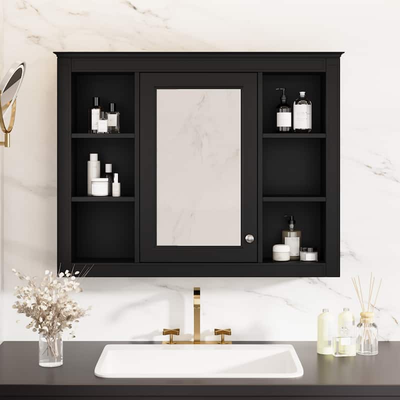 35" x 27.5" Modern Bathroom Medicine Cabinet, Wall Mounted Bathroom Storage Cabinet with Mirror & Shelves (Not Include Vanity )
