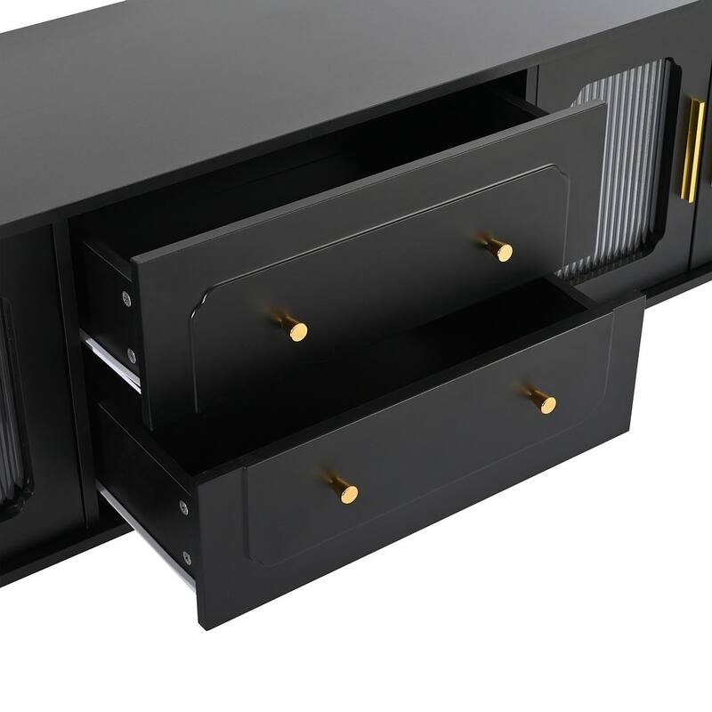 Retro Design TV Stand with Fluted Glass Doors and Adjustable Shelves for TVs Up to 78''