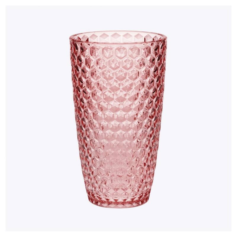 Diamond Cut Acrylic Glasses Drinking Set of 4 (19oz), Plastic Drinking Glasses, BPA Free Cocktail Glasses - Red