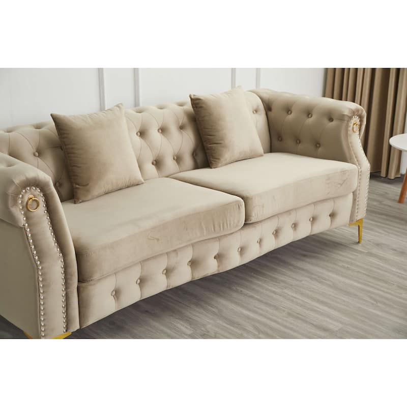 35"D x 85"W x 30.3"H Velvet Chesterfield Button-tufted Sofa