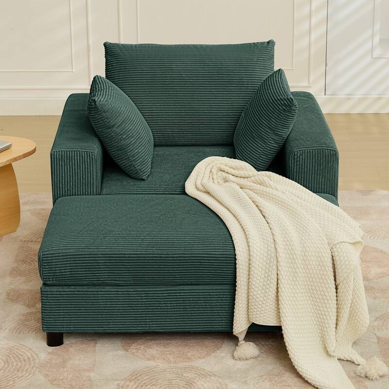 Mixoy 50 "D Sofa Chair with Ottoman, 2 Cushions, Large Corduroy Upholstered Comfy Chaise Lounge Deep Seat Sleeper Chair Indoor