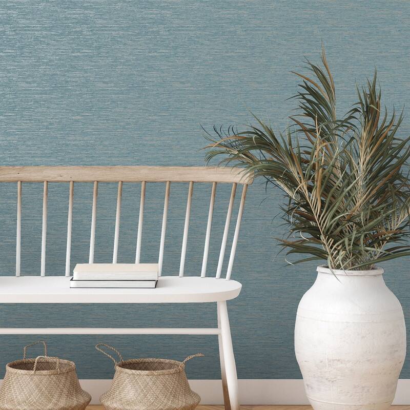 Fine Decor Mephi Teal Grasscloth Wallpaper