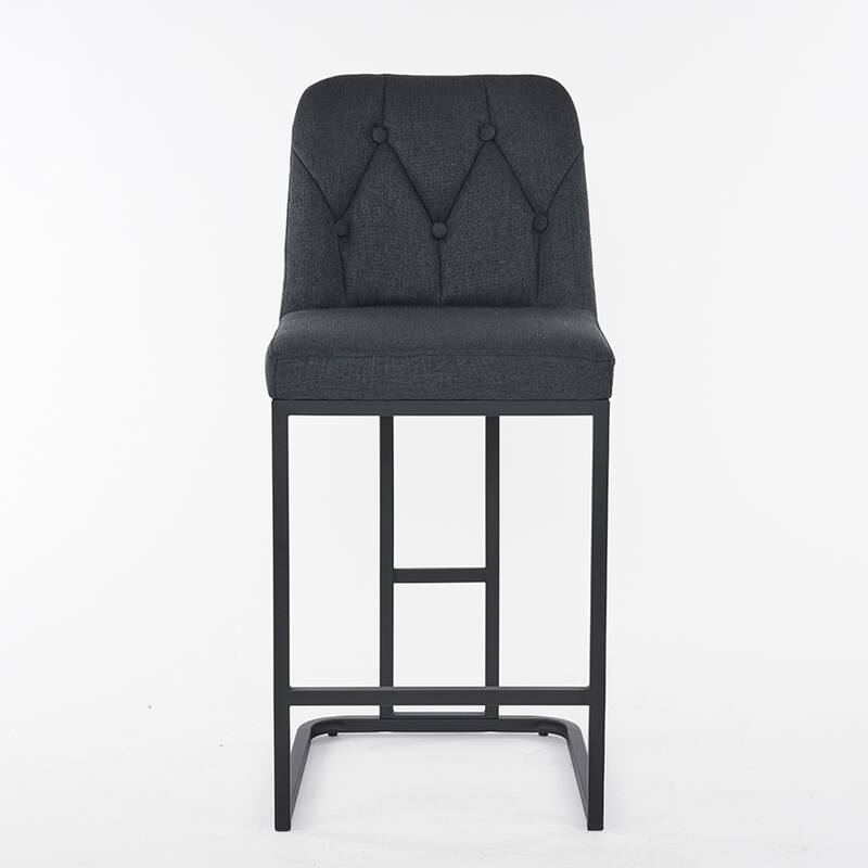 Bar Stool Set of 2, Upholstered Bar Stool with Button-Tufted Backrest, Counter Height Armless Chair with Sturdy Metal Frame