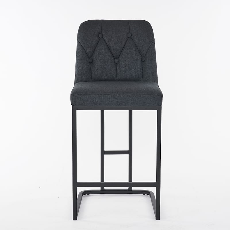 Counter Height Bar Stools Set of 2, 25.2'' Upholstered Bar Stools with Button-Tufted Backrest & Metal Frame for Kitchen, Bar