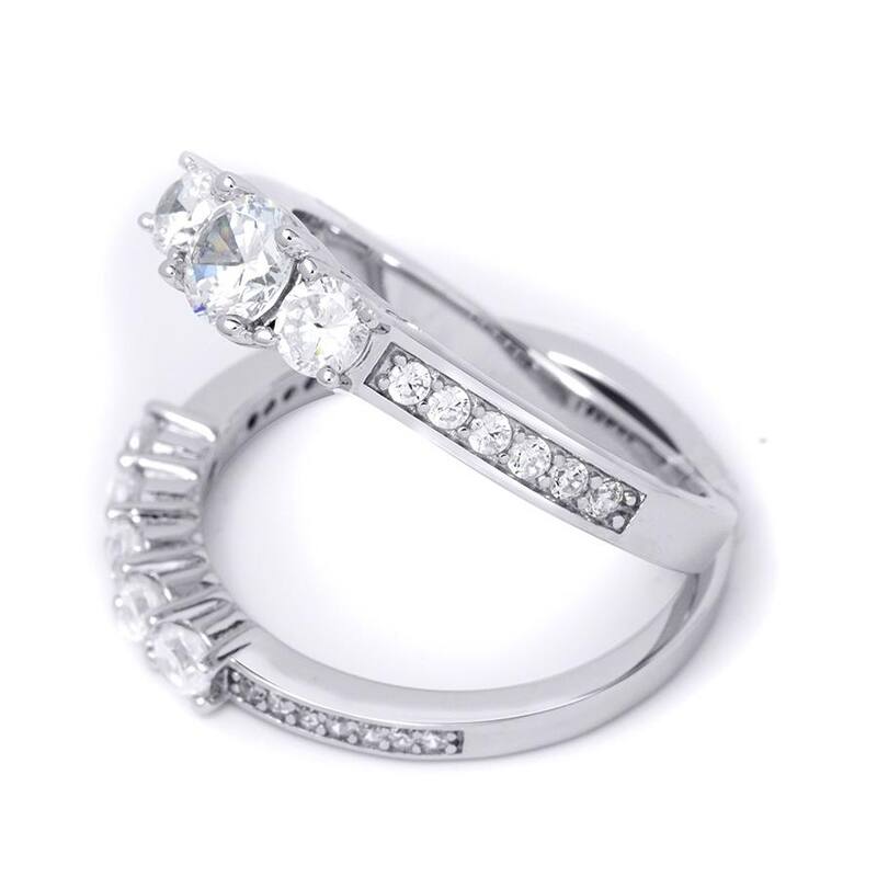 Three Stone 1.20 Carat Engagement Ring Set Round Cut Sterling Silver