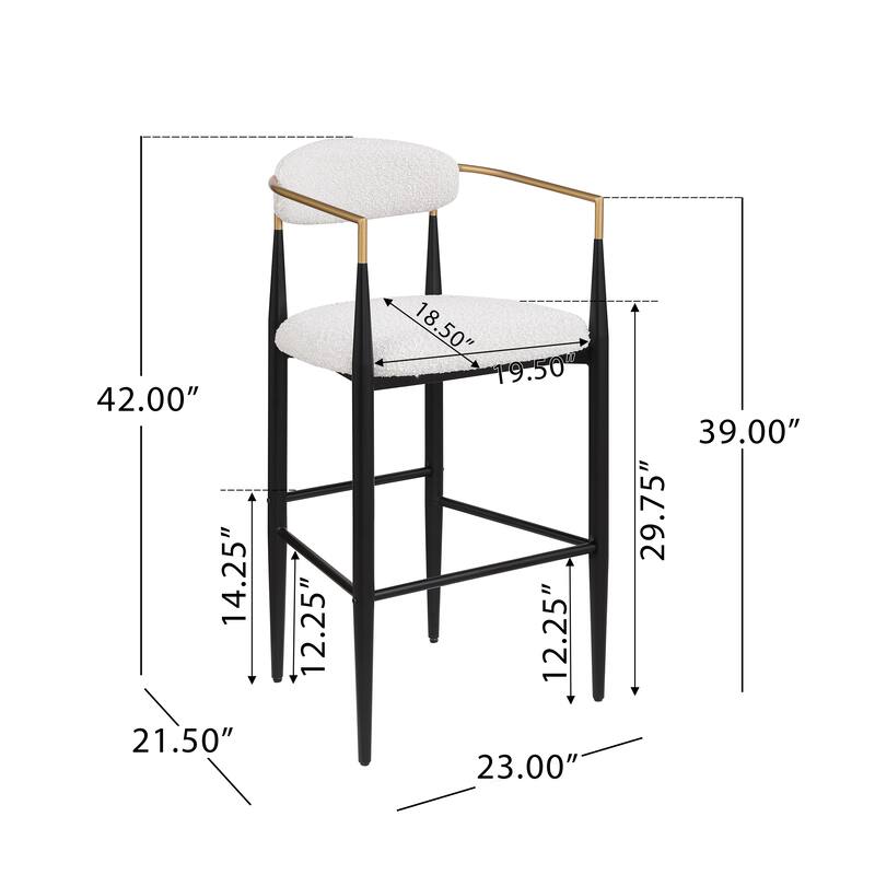 Counter Height Bar Stools Set of 2, Dining Bar Stool with Upholstered Seats, Kitchen Island Chairs with Backs and Iron Legs