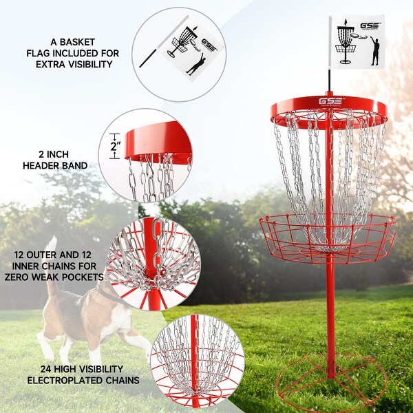 GSE™ Deluxe Portable 24-Chain Disc Golf Targets Basket, PRO