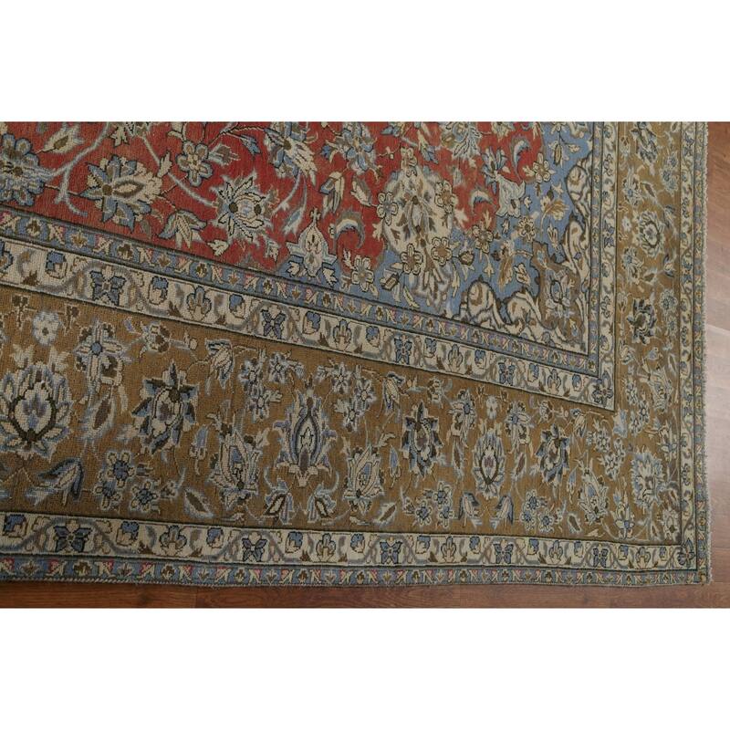 Hand Knotted Oriental 100% Wool Carpet Traditional Floral Red Kashan Area Rug - 12' 5'' X 9' 5''