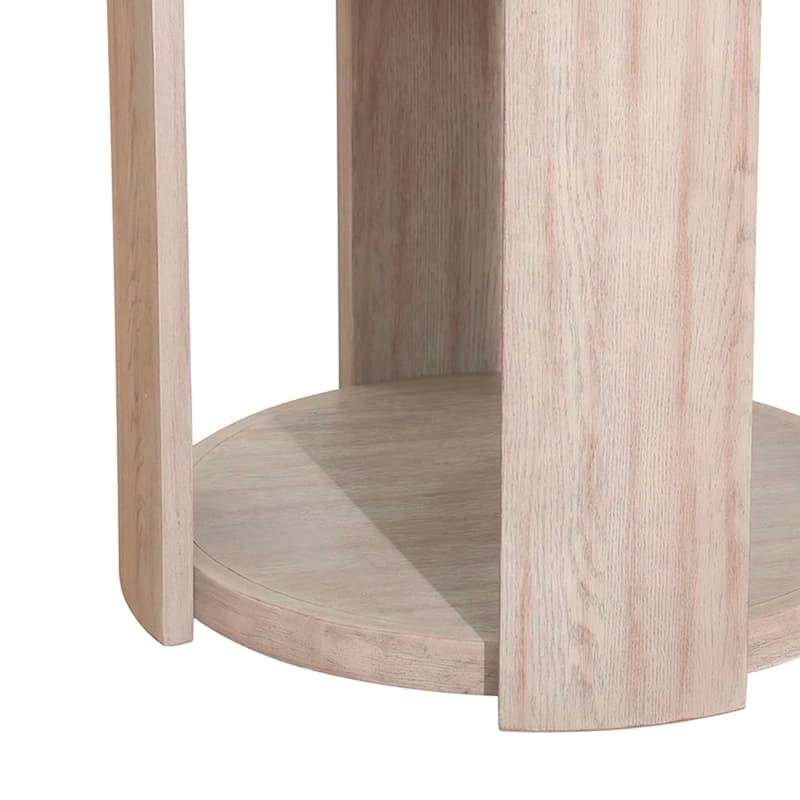 Cony Round End Table, Natural Oak Brown Wood, Caster Wheels, 24 Inch