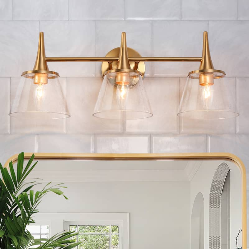 Mola Modern Gold 1/2/3/4-Light Bathroom Vanity Lights Glass Wall Sconces - L22.5" x W7.9" x H9" - 3-Light