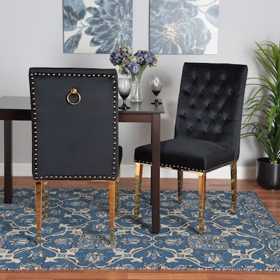Caspera Contemporary Glam and Luxe Velvet Fabric and Metal 2-Piece Dining Chair Set