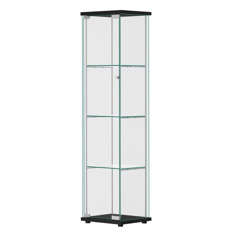 Modern Tempered Glass Bookshelf with Glass Doors Curio Display Cabinet