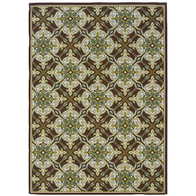 Carlsbad Brown Ivory Floral Outdoor Casual Area Rug