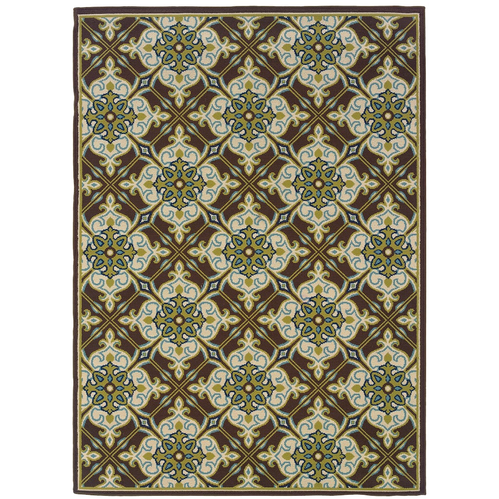 Carlsbad Brown Ivory Floral Outdoor Casual Area Rug