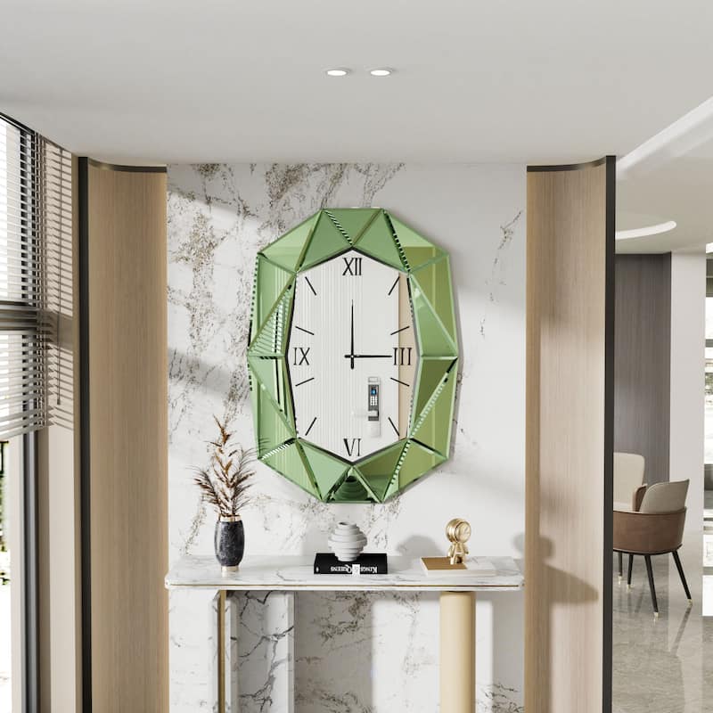 Mirrored Wall Clock Decorative Vanity Mirror Beveled Frame Edge - 29"x40"