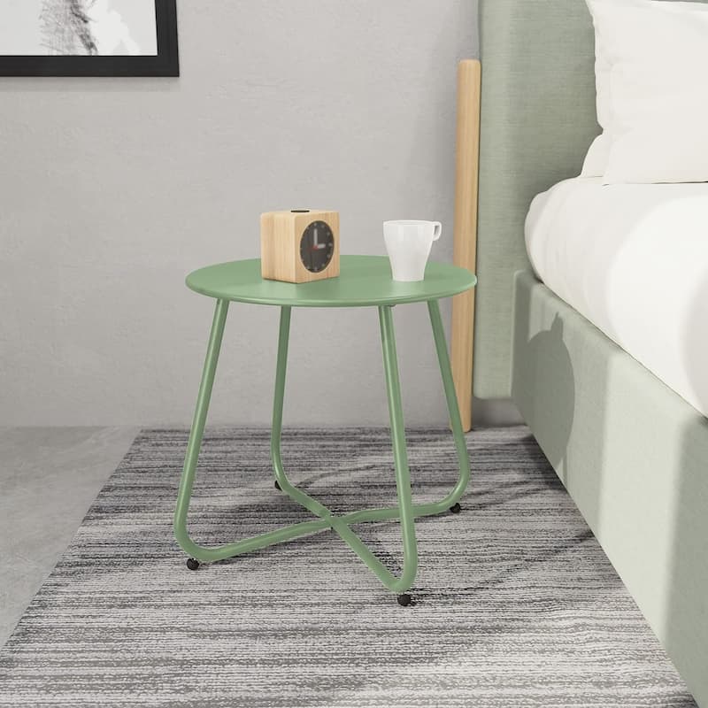 Patio Side Tables for Outside, Small End Table Accent Table Metal Round for Deck Garden Porch Balcony Yard Lawn