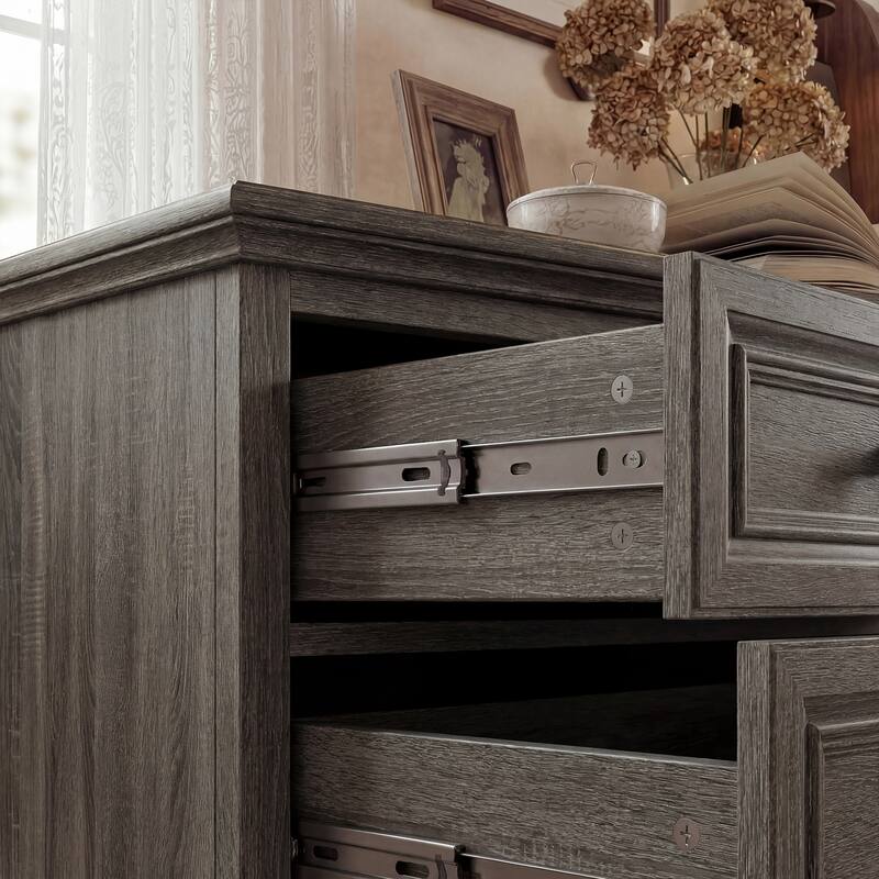 Farmhouse 5-Drawer Chest with Anti-Tip Device, Rustic Wooden Dresser for Bedroom, 36.3" Tall Storage Cabinet