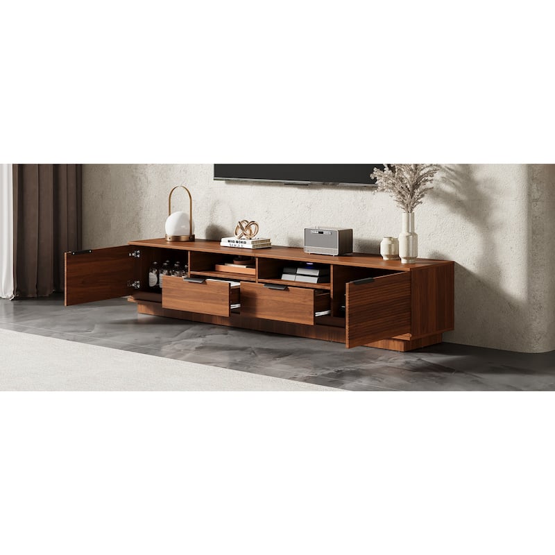 Roomfitters 78 Inch Modern TV Stand for TVs up to 85 Inch, Media Console with Deep Storage Drawer & Soft-Closing Hinges, Walnut