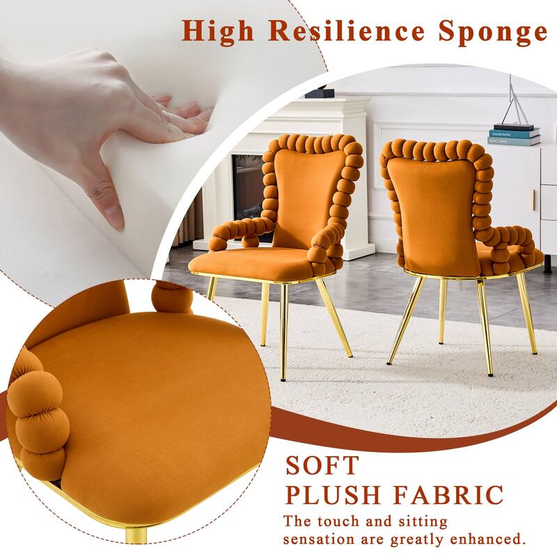 Set of 2, Velvet Dining Chairs with Metal Legs, Upholstered Accent Chairs with Armrests for Dining Room, Kitchen