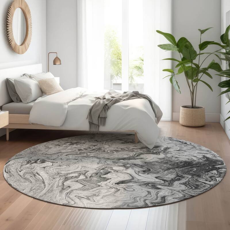 Premium Washable Super Soft Abstract Kyah Mayfield Rug - Gray - 8' x 8' - Round