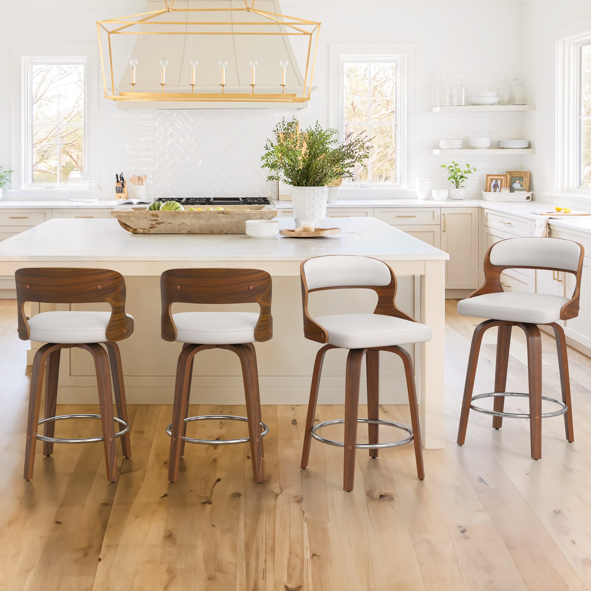 Counter Height 26 inch Bar Stools, Swivel Counter Stools Set of 4 with Waterproof PU Back, Modern Barstools for Kitchen Counter