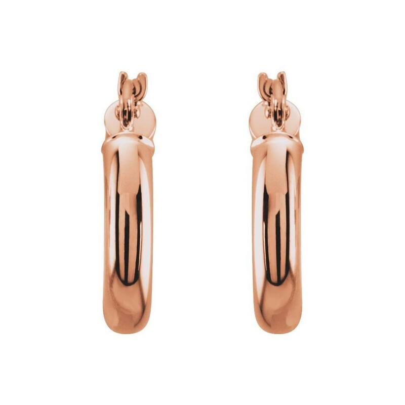 Curata 14k Rose Gold 15mm Polished Tube Hoop Earring