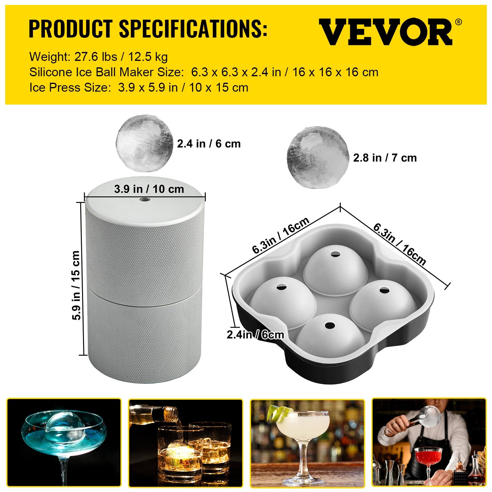 VEVOR Ice Ball Press Kit,Double Size Crystal Clear Rounds for Whiskeys