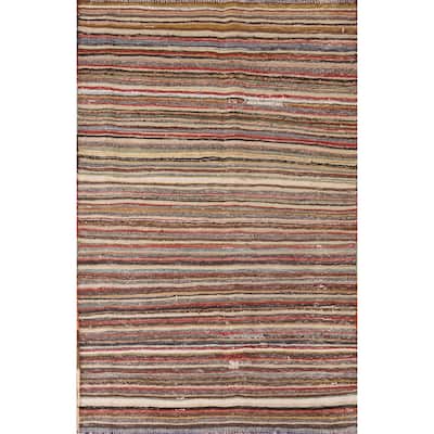 Striped Kilim Persian Vintage Rug Hand-Woven Wool Carpet - 3'9"x 6'1"