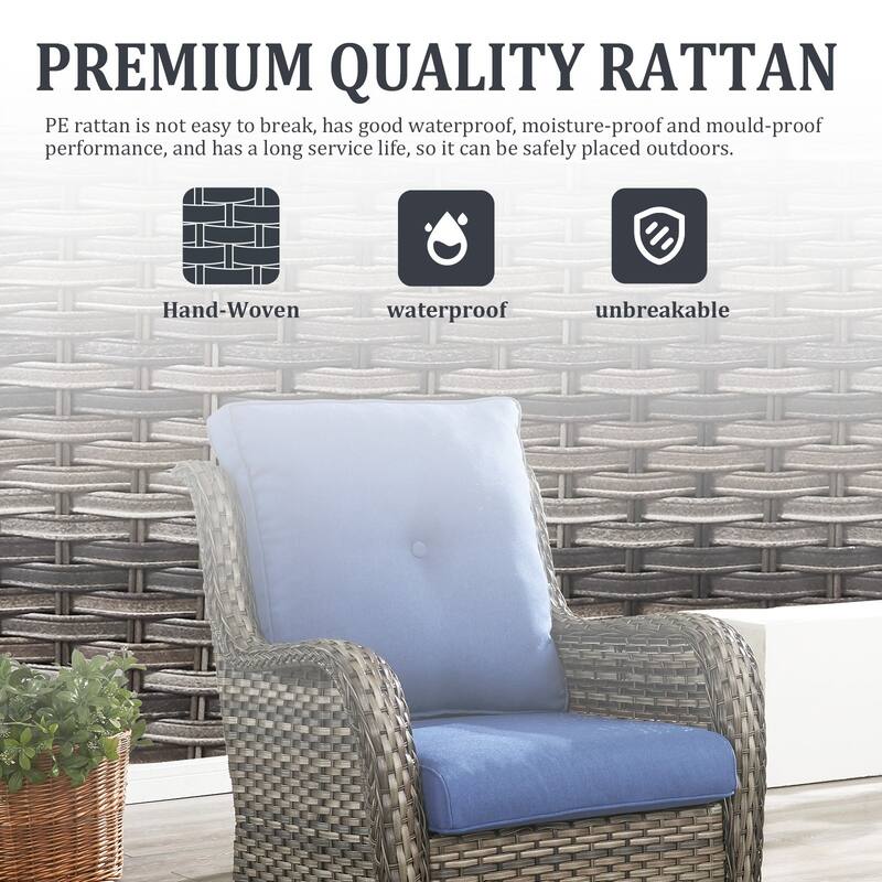 Gymojoy 4-Piece Outdoor Wicker Patio Furniture with Fire Pit Table, Rattan Coversation Set with Water Resistant Thick Cushions