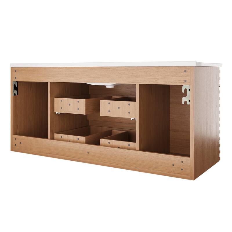 Modland 48" Wall Mount Bathroom Vanity with Ceramic Sink, 2 Soft-Close Drawers & 2 Doors - 48 inch