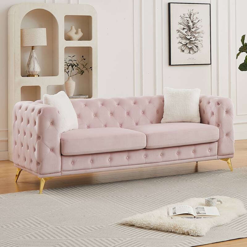 Modern Luxury Velvet Sofa with Chesterfield Quilted Button Accents