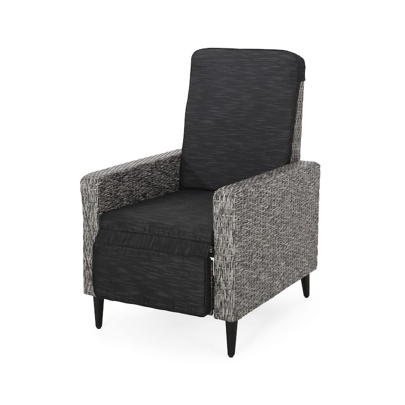 Roomfitters Outdoor Wicker Recliner Chair with Cushion, Adjustable Backrest, Weather-Resistant Patio Seating, Grey