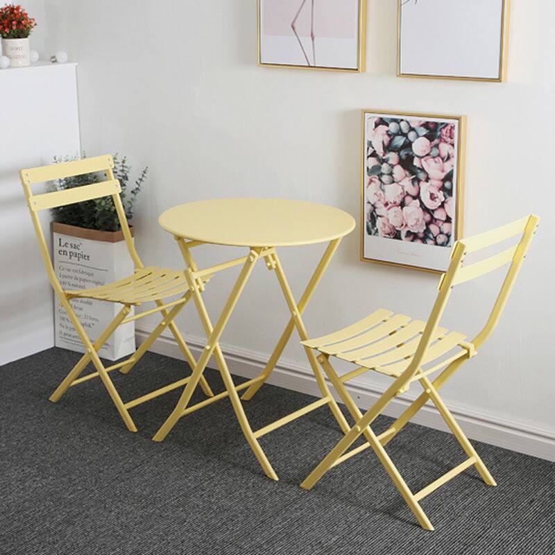 3-Piece Metal Indoor Outdoor Bistro Set, Patio Foldable Round Table and Chairs Set