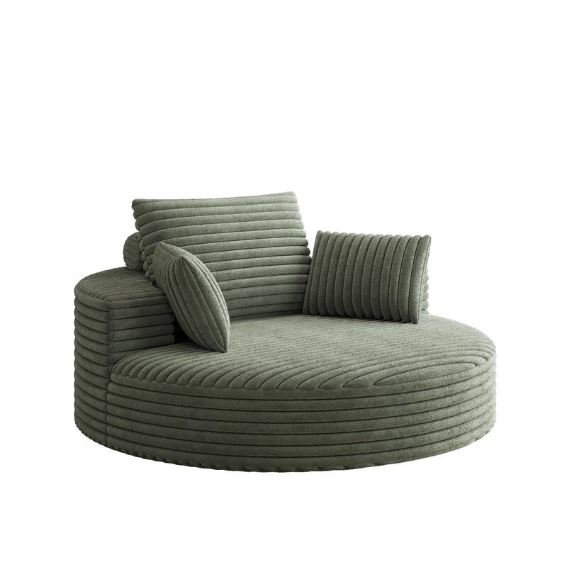 Oversized Swivel Accent Chair, Corduroy Round Lounge Sofa Chair, Upholstered Reading Armchair with Back Cushion & 2 Pillows