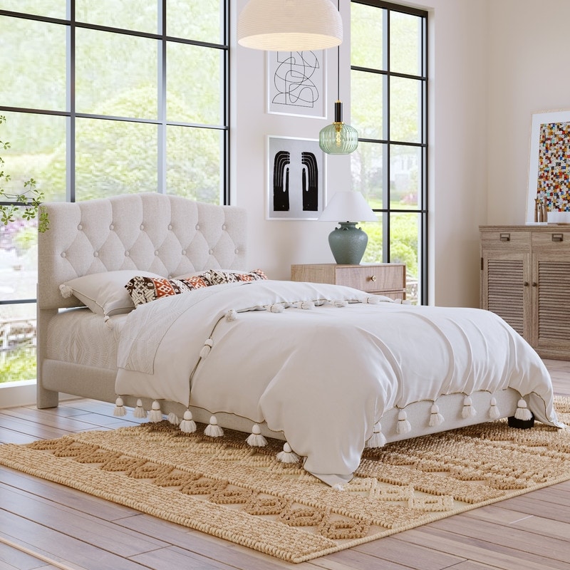 Linen upholstered deals platform bed