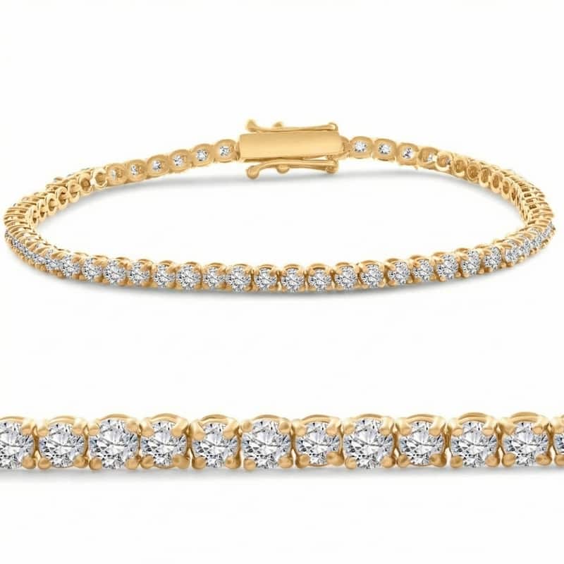 Bliss Diamond 4 Ct Diamond Tennis Bracelet White, Yellow, or Rose Gold Lab Grown 7" - Yellow
