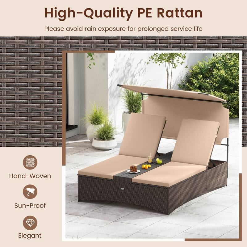 Costway Outdoor Daybed with Adjustable Backrests 2-Person PE Rattan - See Details