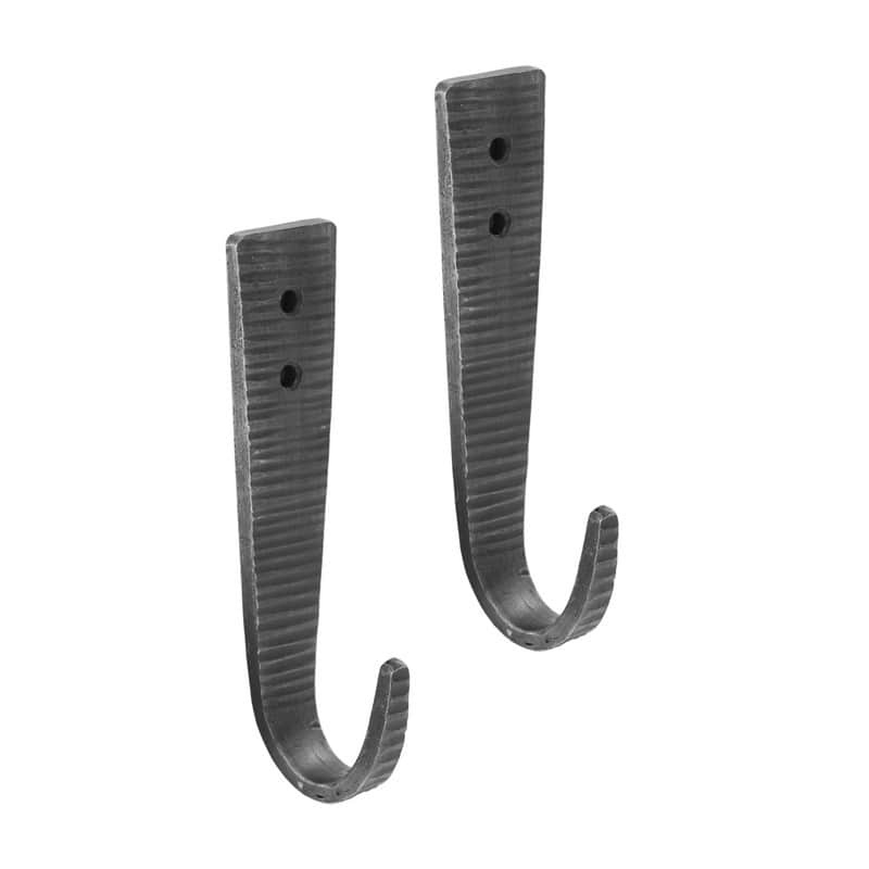 Achla Designs 6.5" Tall Black Powder Coat Finish Hammered Strap Upturned Wall J-Hooks (Set of 2)