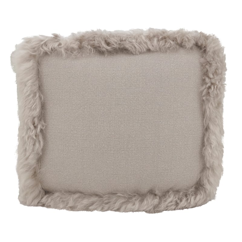Cozy and Stylish Lamb Fur Accent Linen Pouf - Grey - 18"x18"x16"