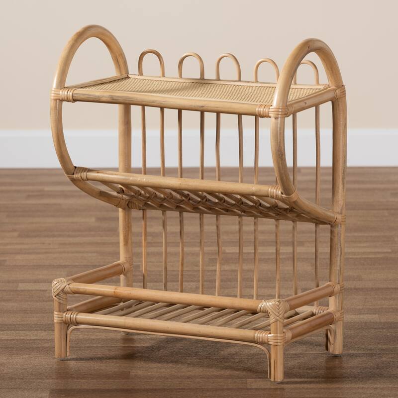 Liora Bohemian Natural Brown Finished Rattan 2-Tier Display Shelf