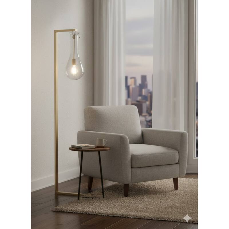 1-Light Brass Floor Lamp With A Glass Shade