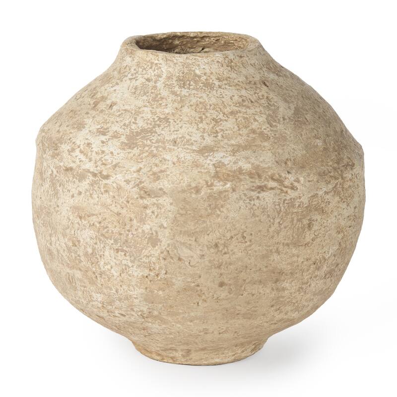 Ritu Small Beige Paper Mache Pot Vase - Large